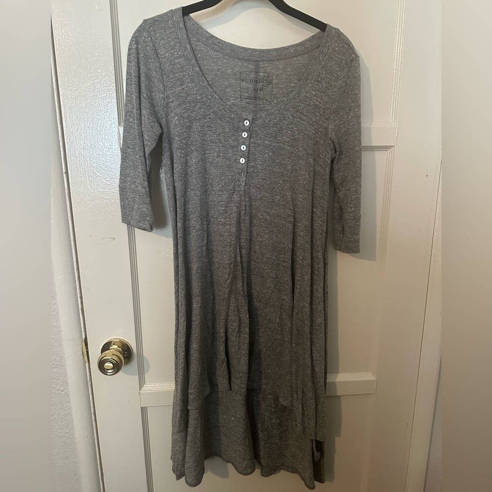 Free People Gray Henley 3/4 Sleeve High Low Dress